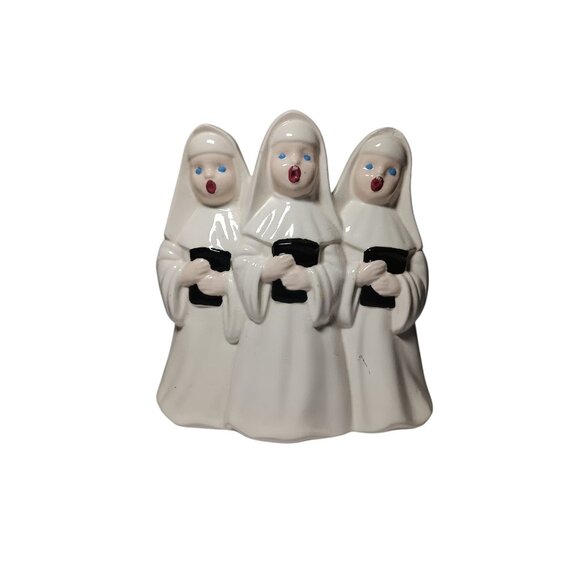 VTG 3 Singing Nuns in White Robes Ceramic 2 Candle Stick Holder - Picture 6 of 7